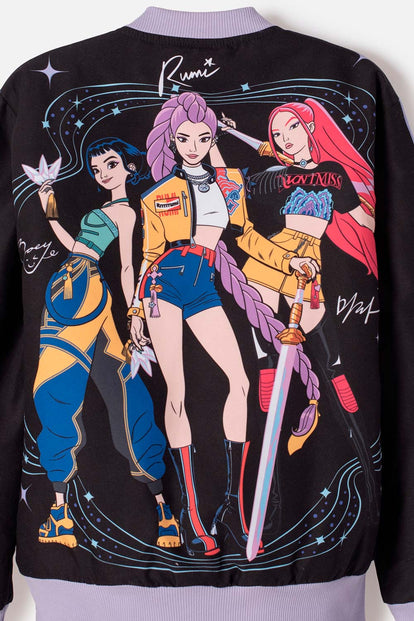 CHAQUETA DE K- POP DEMON HUNTERS CON CIERRE NEGRO PARA NIÑA