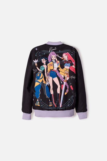 CHAQUETA DE K- POP DEMON HUNTERS CON CIERRE NEGRO PARA NIÑA