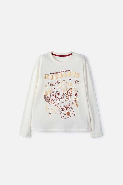 CAMISETA DE HARRY POTTER MANGA LARGA MARFIL PARA NIÑA