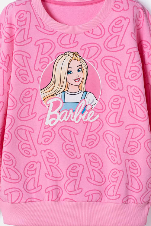 CONJUNTO DE BARBIE CON PANTALÓN LARGO ROSADO PARA NIÑA