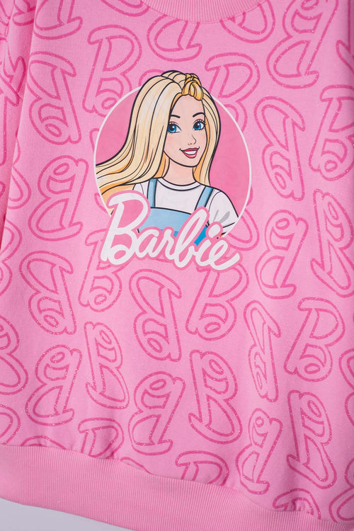 CONJUNTO DE BARBIE CON PANTALÓN LARGO ROSADO PARA NIÑA