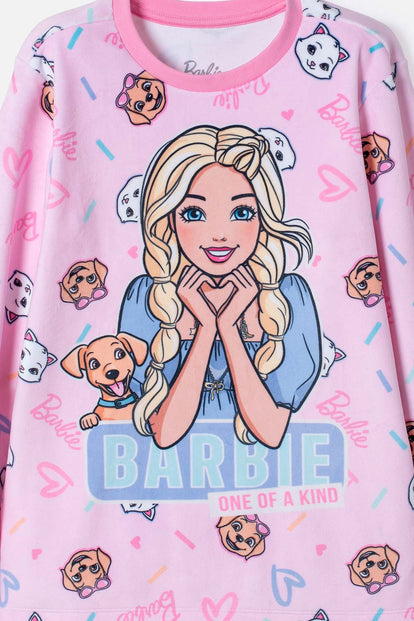 PIJAMA DE BARBIE MANGA LARGA ROSADO PARA NIÑA