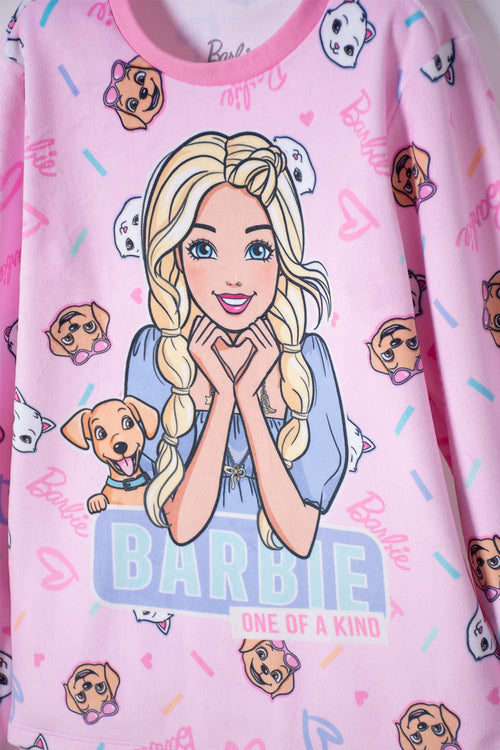 PIJAMA DE BARBIE MANGA LARGA ROSADO PARA NIÑA
