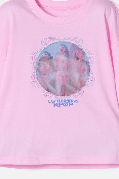 CAMISETA DE K-POP DEMON HUNTER MANGA CORTA ROSADO PARA NIÑA