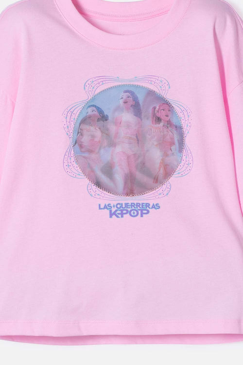 CAMISETA DE K-POP DEMON HUNTER MANGA CORTA ROSADO PARA NIÑA