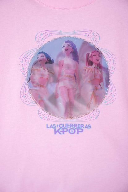 CAMISETA DE K-POP DEMON HUNTER MANGA CORTA ROSADO PARA NIÑA