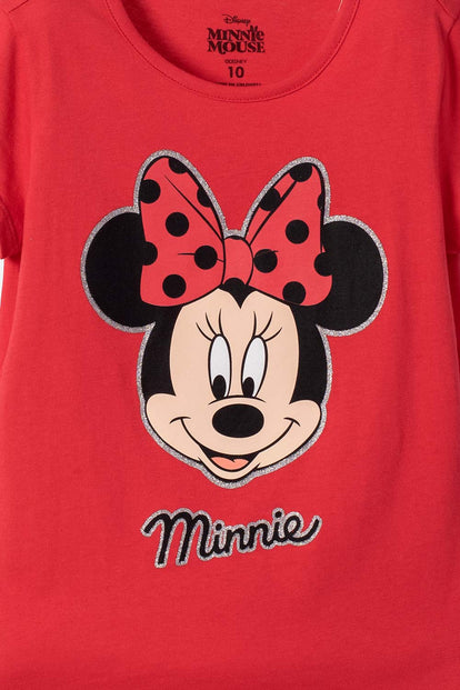 CAMISETA DE MINNIE MOUSE MANGA CORTA ROJO PARA NIÑA