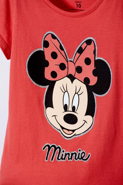 CAMISETA DE MINNIE MOUSE MANGA CORTA ROJO PARA NIÑA