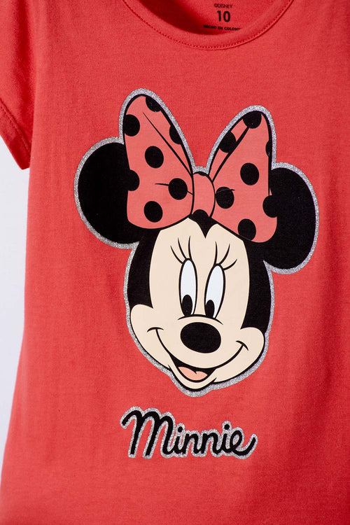 CAMISETA DE MINNIE MOUSE MANGA CORTA ROJO PARA NIÑA