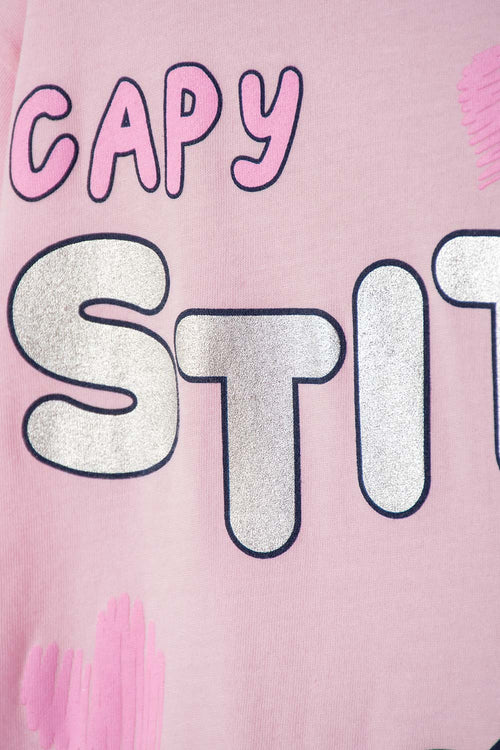 CAMISETA DE STITCH Y CAPYBARA MANGA CORTA ROSADA PARA NIÑA