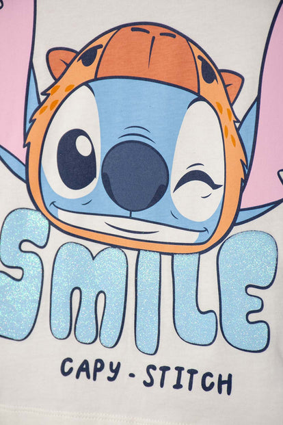 CAMISETA DE STITCH Y CAPYBARA MANGA CORTA MARFIL PARA NIÑA