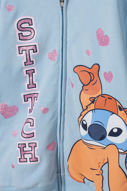 BUZO DE STITCH Y CAPYBARA CON CAPUCHA AZUL PARA NIÑA