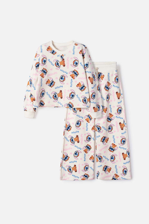 CONJUNTO DE STITCH Y CAPYBARA MARFIL PARA NIÑA
