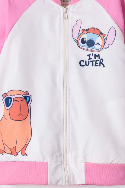 CHAQUETA DE STITCH Y CAPYBARA CON CIERRE MULTICOLOR PARA NIÑA