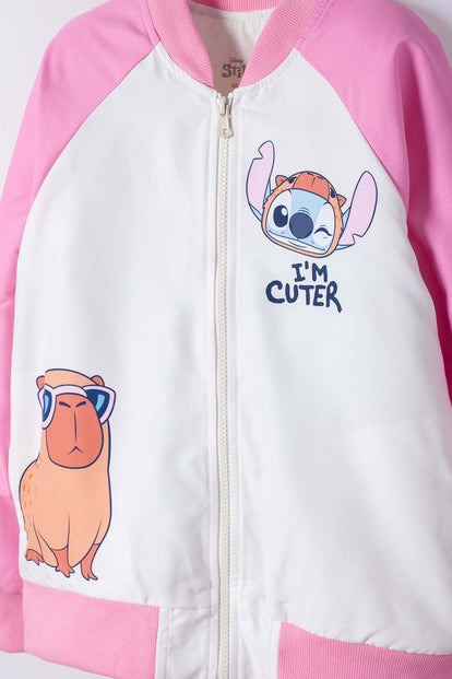 CHAQUETA DE STITCH Y CAPYBARA CON CIERRE MULTICOLOR PARA NIÑA