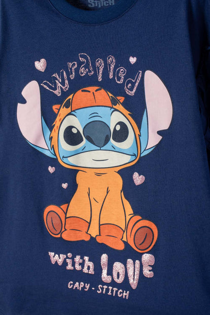 CAMISETA DE STITCH Y CAPYBARA MANGA LARGA AZUL PARA NIÑA