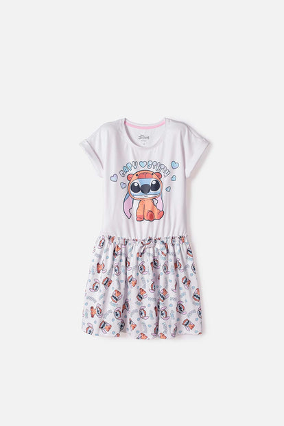 VESTIDO DE STITCH Y CAPYBARA MANGA CORTA MULTICOLOR PARA NIÑA