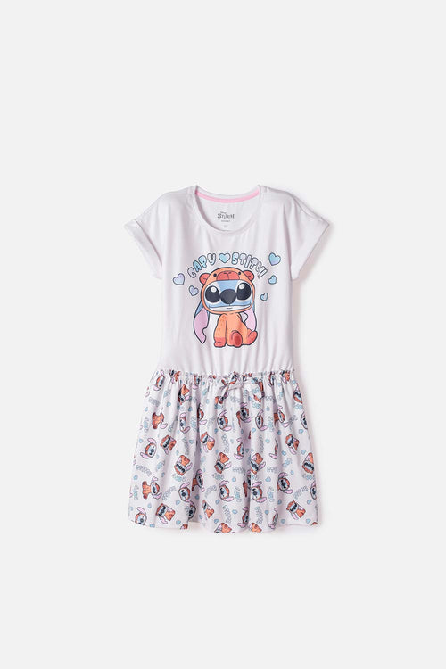 VESTIDO DE STITCH Y CAPYBARA MANGA CORTA MULTICOLOR PARA NIÑA