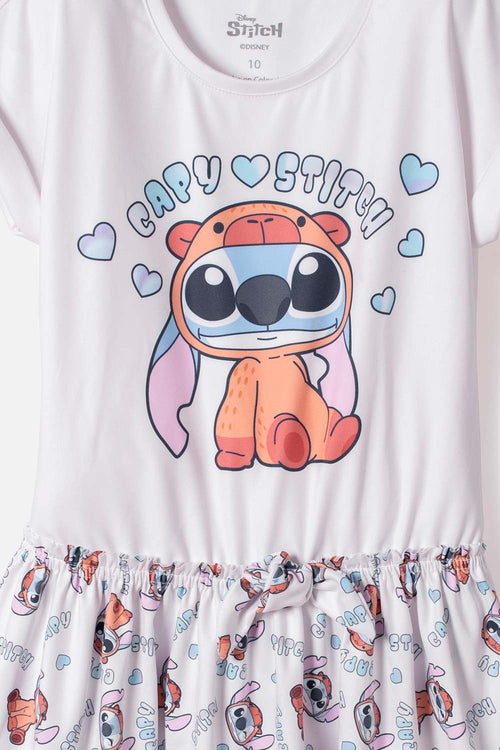 VESTIDO DE STITCH Y CAPYBARA MANGA CORTA MULTICOLOR PARA NIÑA