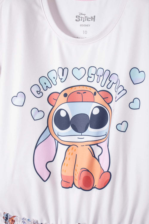 VESTIDO DE STITCH Y CAPYBARA MANGA CORTA MULTICOLOR PARA NIÑA