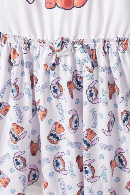 VESTIDO DE STITCH Y CAPYBARA MANGA CORTA MULTICOLOR PARA NIÑA