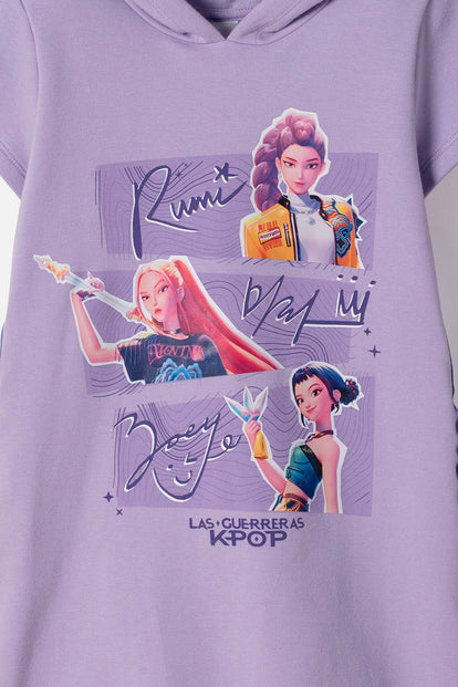 VESTIDO DE K-POP DEMON HUNTER CON CAPUCHA VIOLETA PARA NIÑA