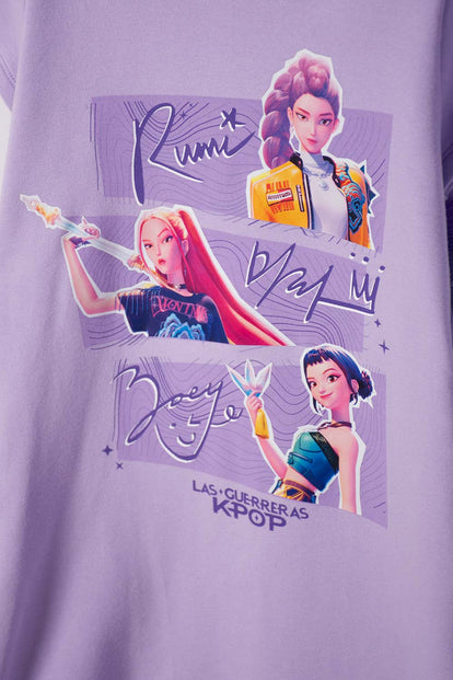 VESTIDO DE K-POP DEMON HUNTER CON CAPUCHA VIOLETA PARA NIÑA