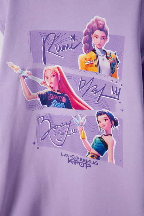 VESTIDO DE K-POP DEMON HUNTER CON CAPUCHA VIOLETA PARA NIÑA