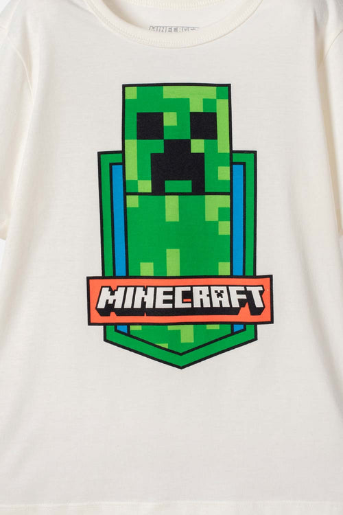 CAMISETA DE MINECRAFT MANGA CORTA MARFIL PARA NIÑO