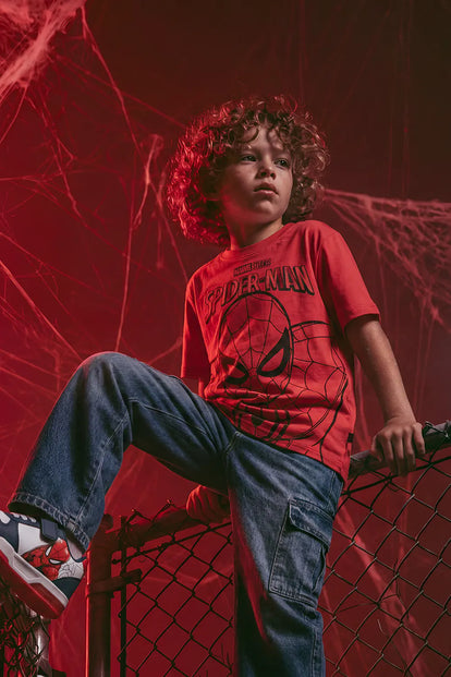 CAMISETA DE SPIDER-MAN MANGA CORTA ROJA PARA NIÑO