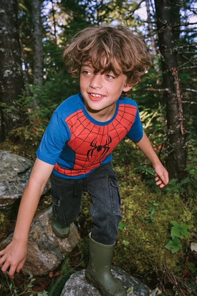 CAMISETA DE SPIDER-MAN MANGA CORTA AZUL Y ROJO PARA NIÑO