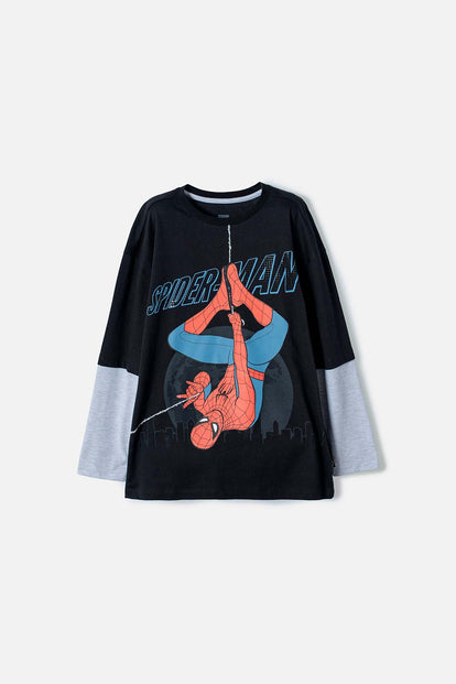 CAMISETA DE SPIDER-MAN MANGA LARGA NEGRO PARA NIÑO