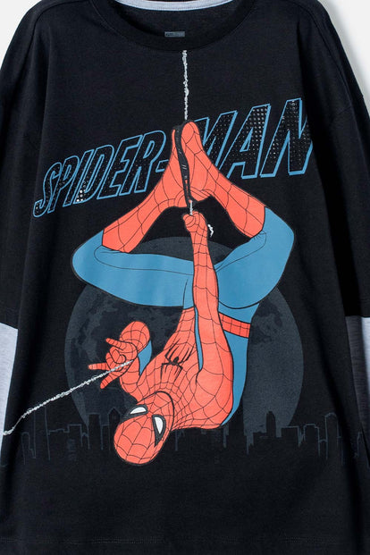 CAMISETA DE SPIDER-MAN MANGA LARGA NEGRO PARA NIÑO