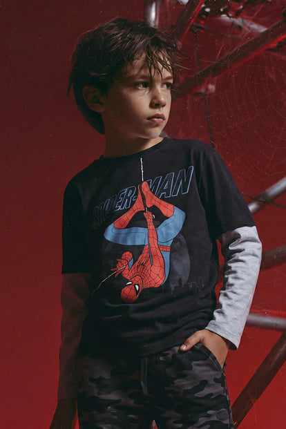 CAMISETA DE SPIDER-MAN MANGA LARGA NEGRO PARA NIÑO
