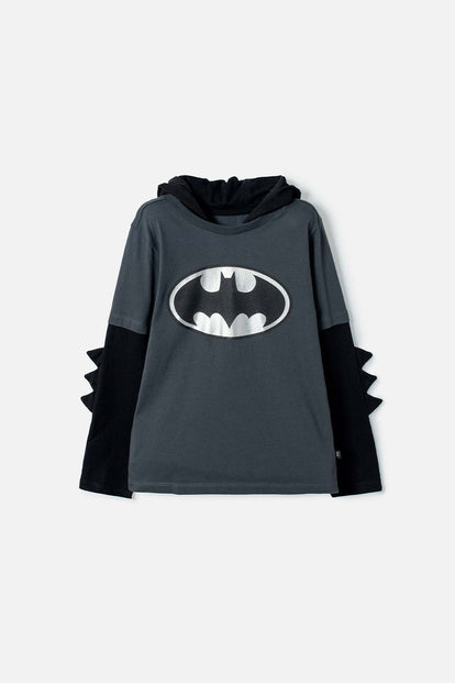 CAMISETA DE BATMAN MANGA LARGA GRIS Y NEGRO PARA NIÑO