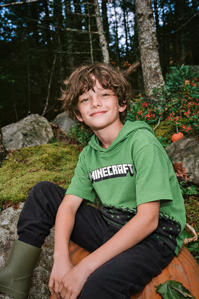 CONJUNTO DE MINECRAFT CON JOGGER VERDE Y NEGRO PARA NIÑO