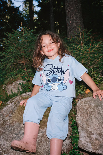 CONJUNTO DE STITCH PANTALÓN LARGO AZUL PARA NIÑA