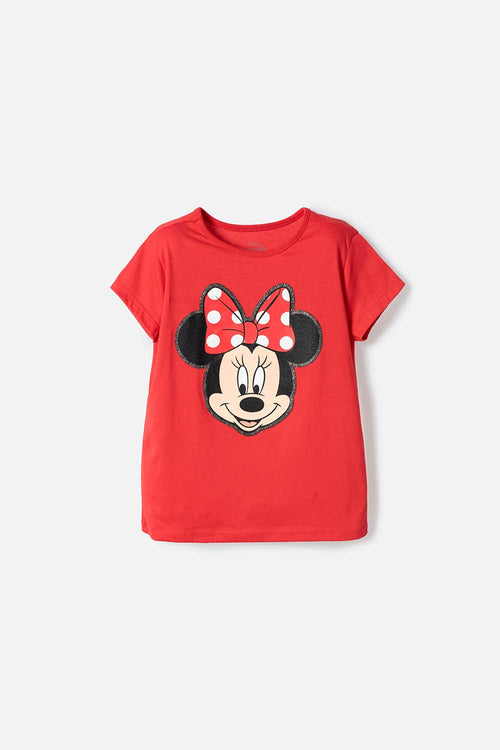 CAMISETA DE MINNIE MOUSE MANGA CORTA ROJO PARA NIÑA