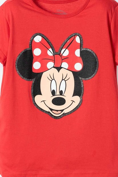 CAMISETA DE MINNIE MOUSE MANGA CORTA ROJO PARA NIÑA