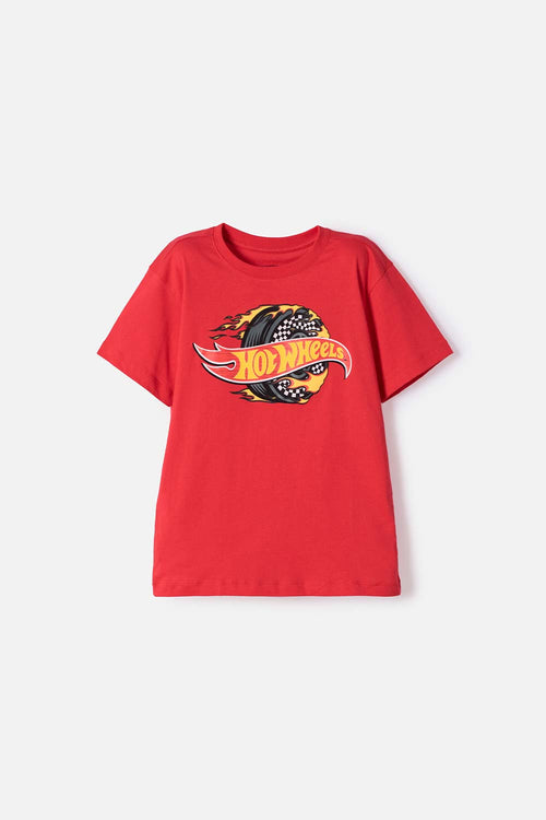 CAMISETA DE HOT WHEELS MANGA CORTA ROJO PARA NIÑO