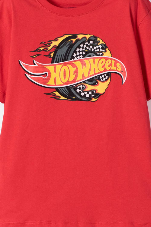 CAMISETA DE HOT WHEELS MANGA CORTA ROJO PARA NIÑO