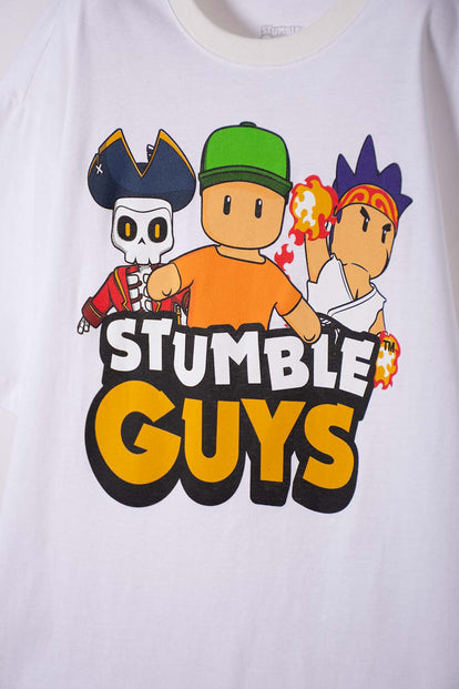 CAMISETA DE STUMBLE GUYS MANGA CORTA BLANCO PARA NIÑO