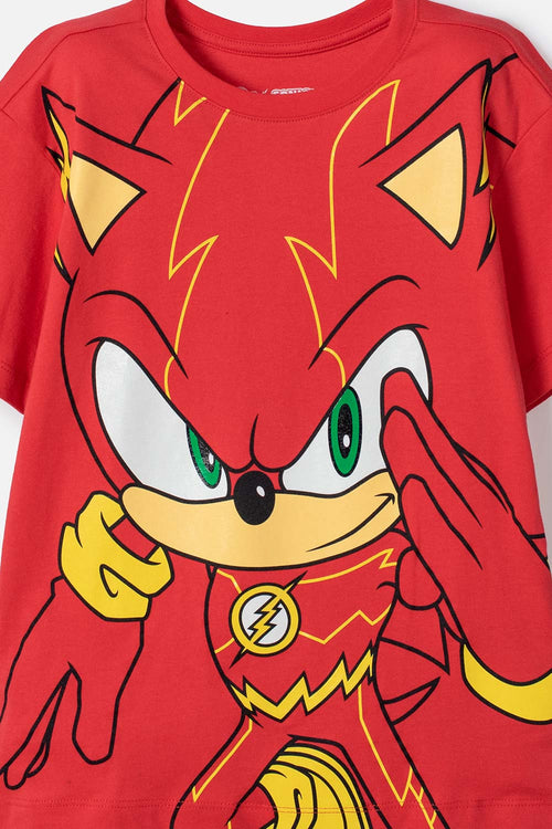 CAMISETA DE SONIC MANGA CORTA ROJO PARA NIÑO
