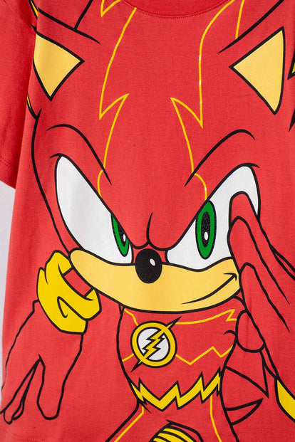 CAMISETA DE SONIC MANGA CORTA ROJO PARA NIÑO