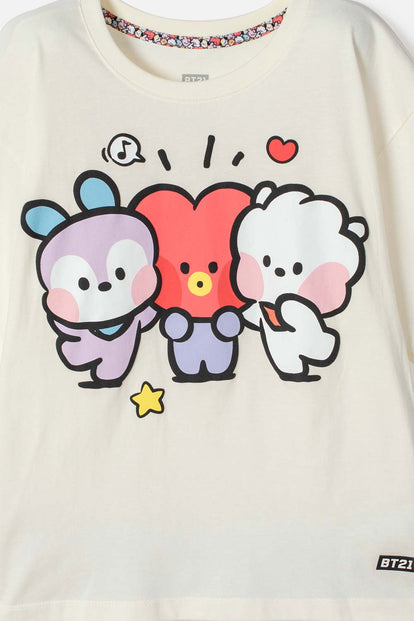 CAMISETA DE BT21 MANGA CORTA MARFIL PARA NIÑA