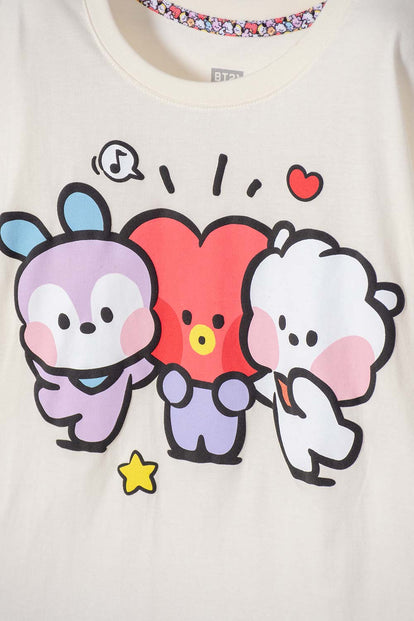 CAMISETA DE BT21 MANGA CORTA MARFIL PARA NIÑA