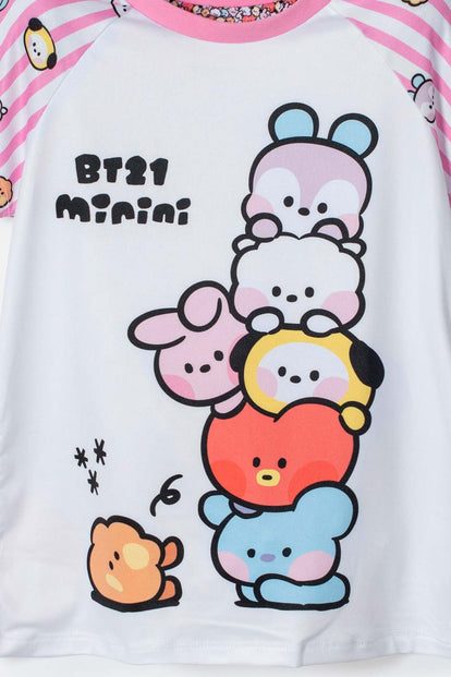 PIJAMA DE BT21 CON SHORT MULTICOLOR PARA NIÑA