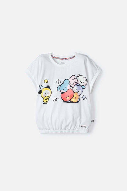 CAMISETA DE  BT21 MANGA SISA BLANCO PARA NIÑA