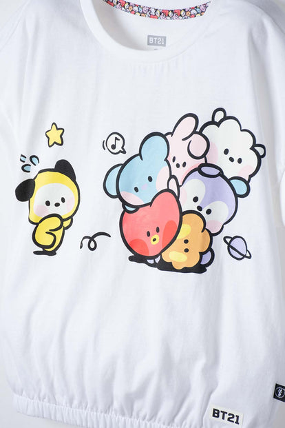 CAMISETA DE  BT21 MANGA SISA BLANCO PARA NIÑA