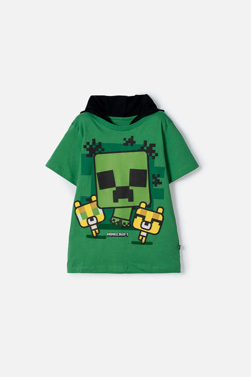 CAMISETA DE MINECRAFT CON CAPUCHA VERDE PARA NIÑO